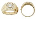 CZ Solitaire 14K Gold Band with Accent Stones 