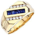 14K Gold Mens Square Sapphire Diamond Band