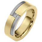 Two Tone 18K Gold Diamond Solitaire Mens Designer Band