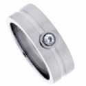 Stainless Steel Mens Striped Solitaire with CZ Ring