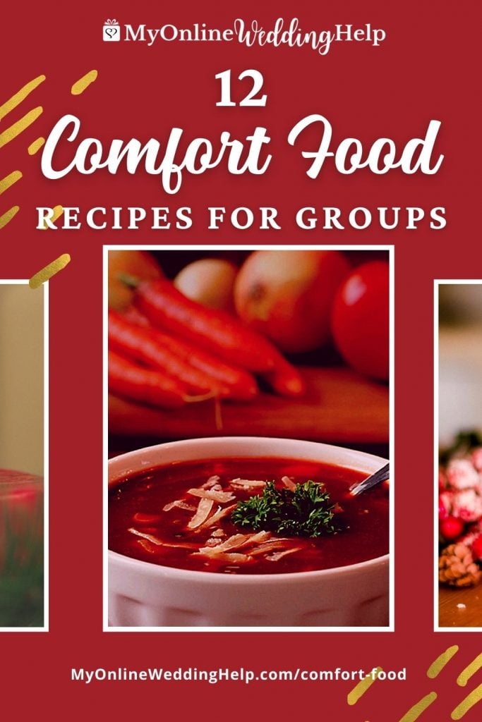 12 Comfort Food Recipes for Groups - bowl of red soup with vegetables in the background